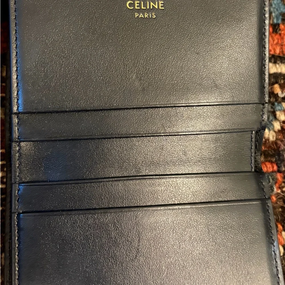 Celine Black Leather Wallet with Gold Triomphe Hardware